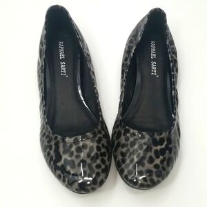 Genuine Patent Leather Gray & Black Leopard Print Almond Toe Flat